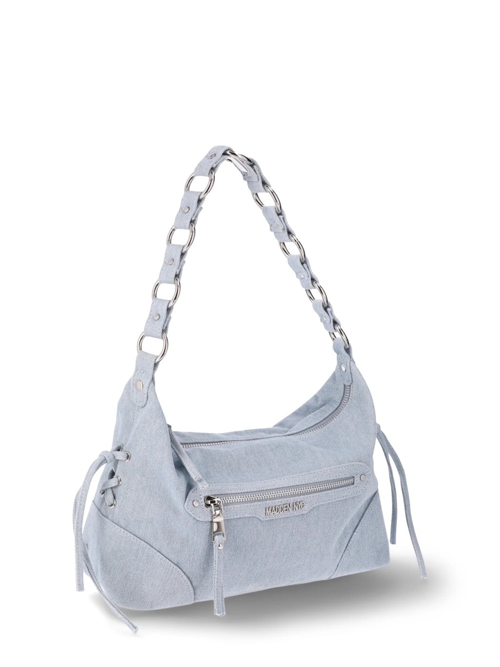 Madden NYC Light Blue Shoulder Bag with Chain-Link Strap